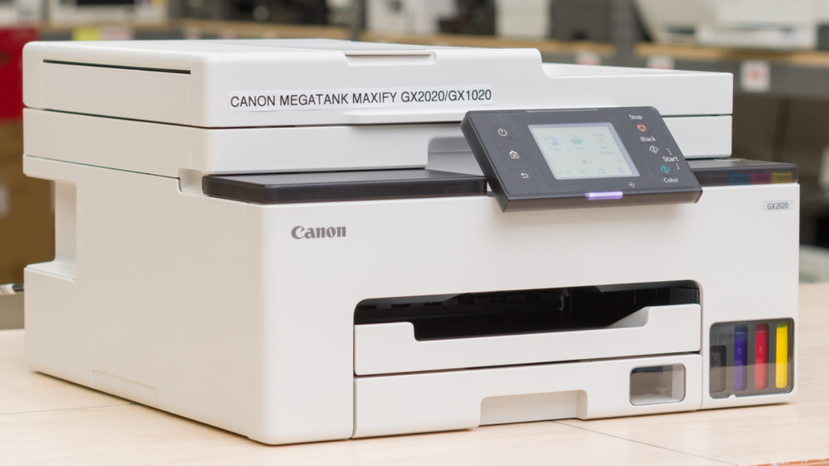 The Canon MegaTank MAXIFY GX2020 is an all-in-one inkjet printer with a refillable super tank mechanism